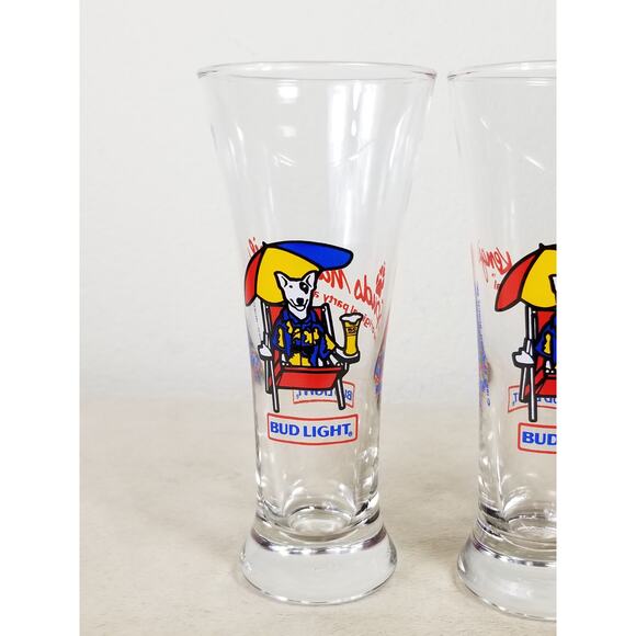 Budweiser Glassware Bud Light 1987 Spuds Mackenzie 7" Pilsner Beer Glasses x2 - Picture 2 of 14